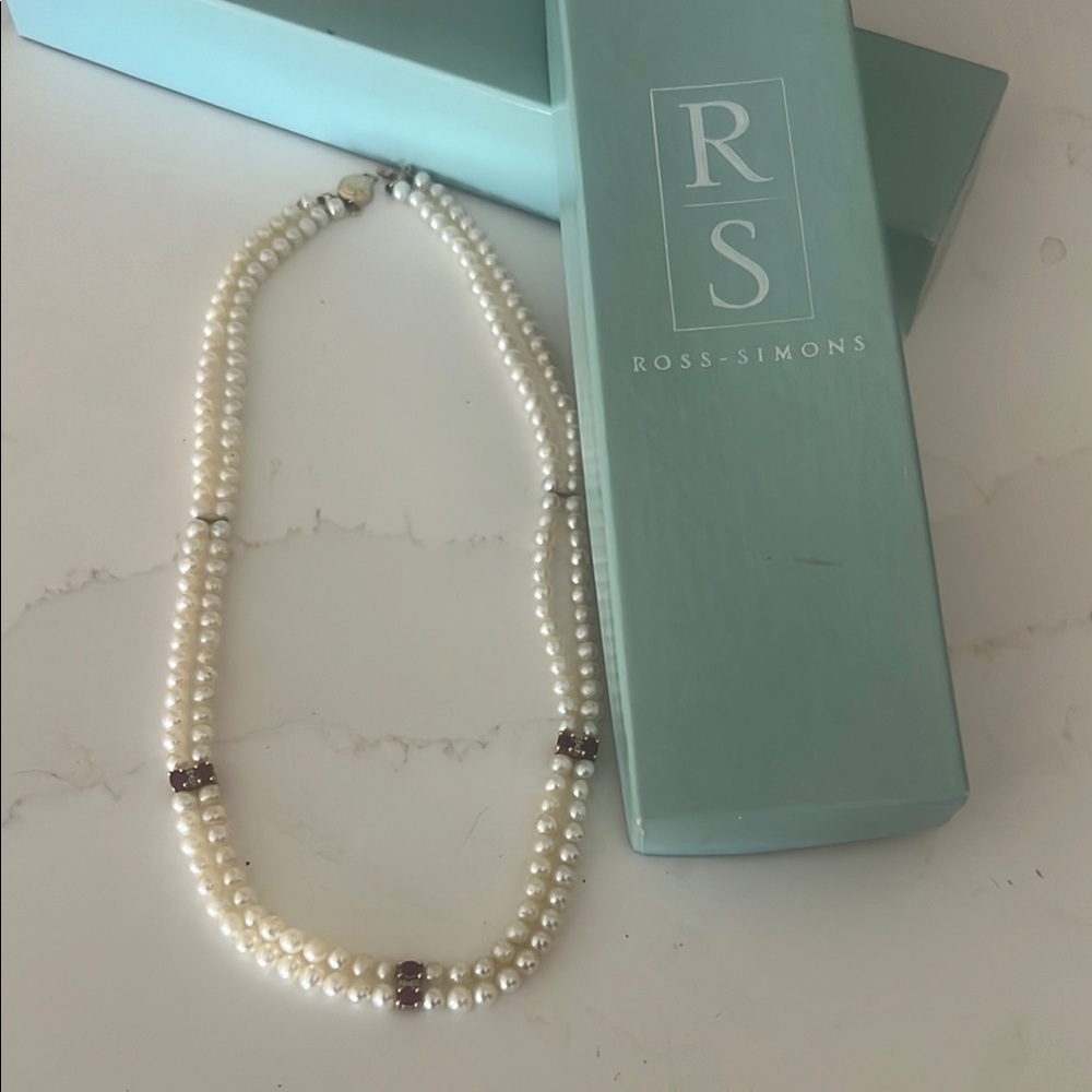 Ross-Simons Gold and White Pear Necklace with Elegant Purple Stone Design - Picture 5 of 5